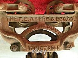 F. E. Myers & Bro Antique Barn Cast Iron 8-Wheel Hay Trolley with Cross Draft
