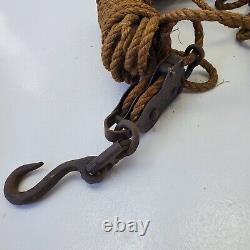 Fence Stretcher 1800's Ranch Farm Tools Original Rope Iron Hook Block & Tackle