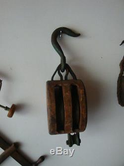 Giant Vintage Antique Block & Tackle Pulley Ships Barn Nautical