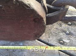 Giant Vintage Antique Block & Tackle Pulley Ships Barn Nautical