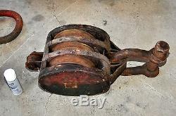 Group Antique Block And Tackle Nautical Boat Ship Wood Vintage Tool Pulley