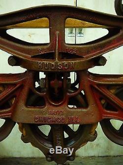 Hudson Cast Iron Barn Hay Carrier / Trolley & Drop Pulley + Rope, Superb