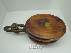 Huge 5+1/2 Inch Wood Bronze Pulley Block And Tackle Pully Sail Boat (#m204)