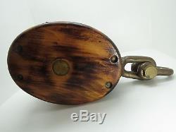 Huge 5+1/2 Inch Wood Bronze Pulley Block And Tackle Pully Sail Boat (#m204)