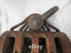 HUGE Antique Wood Cast Iron Boat Ship Maritime Barn Block & Tackle Pulley