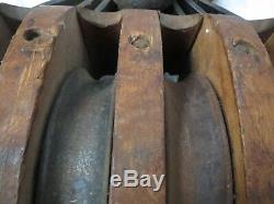 HUGE Antique Wood Cast Iron Boat Ship Maritime Barn Block & Tackle Pulley