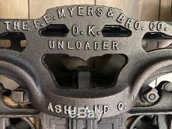 Hay Trolley Antique Vintage Cast Iron Myers OK Unloader Steel Rail Barn Pulley