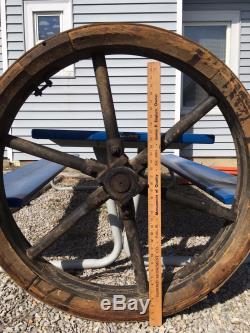 Huge 40 Antique Wooden Flat Belt Pulley Industrial Mill Steampunk Table Top VTG