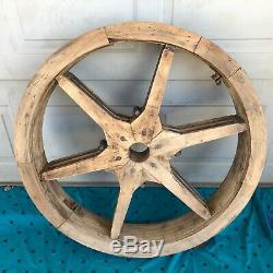 Huge Old Antique Wooden Line Shaft Pulley-38 X 6 1/2-wood Pulley-awesome