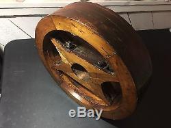 Industrial 18 Wood Flat-Belt Split Pulley Wheel Steampunk