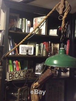 Industrial light // authentic rope pulley // steam punk/ restoration hardware