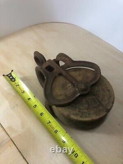 LARGE 10in Antique Block and Tackle Pulley Wood Industrial Nautical Vintage Tool