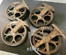 LARGE 19th C. SET OF 4 PULLEYS PAT. 1887. GREAT FOR COFFEE TABLE CASTERS