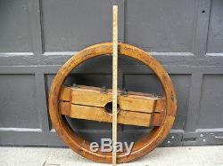 LARGE Industrial SteamPunk Farm Antique 28 Flat Belt Wood Split Pulley Wheel