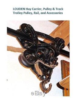 LOUDEN Hay Trolley, Rail, Hay Fork, Wood Pulley & Rope & 3 Rail Brackets MINT