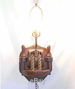 Lamp Sconce Vintage Pulley Block Tackle Wood Nautical Marine Sailing Massive