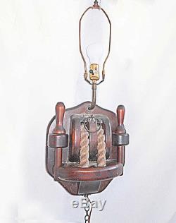 Lamp Sconce Vintage Pulley Block Tackle Wood Nautical Marine Sailing Massive