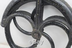 Large 13 Vintage/Antique Cast Iron Well Pulley Barn Industrial Steampunk 5 Spok