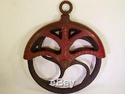 Large 16 Antique Cast Iron Country Farm Barn Rope Wheel/Well Pulley Orig. Paint