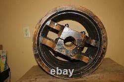 Large 18 Antique 1800's Wood Pulley Wheel Flat Belt Farm Grist Mill Industrial