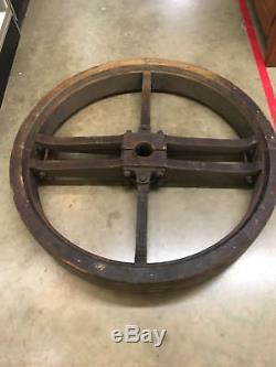 Large 46 Antique Industrial Factory 2 Piece Wood Flat Belt Split Pulley Wheel