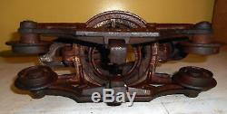 Large Antique Cast Iron MEYERS Single Rail Hay Trolley Great Patina Barn Find