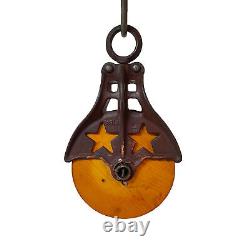 Large Antique Cast Iron StarLine Double-star Barn Pulley Rare- Wood Wheel (072)