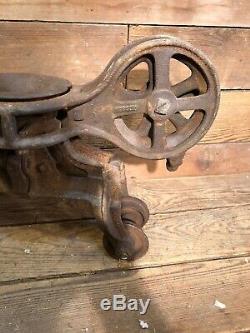 Large Antique Hay Trolley Barn Pulley Cast Iron Farm Wood Old Myers Louden Lamp