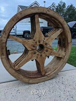 Large Antique LINE SHAFT WOOD Flat Belt PULLEY 30X 8 WIND WATER STEAM POWER