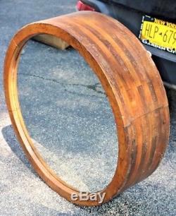 Large Antique Wooden Line Shaft Flat Belt Overhead Pulley Wheel Mirror 34 x 10