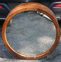 Large Antique Wooden Line Shaft Flat Belt Overhead Pulley Wheel Mirror 34 x 10
