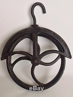 Large Antique no 10 cast iron pulley industrial nautical decor