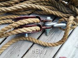 Large Heavy Duty Double Pulley Block Tackle Barn Farm Hoist Tool Rope Vintage