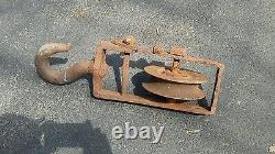 Large Industrial Wrought and Cast Iron Block & Tackle Hook Antique Steampunk
