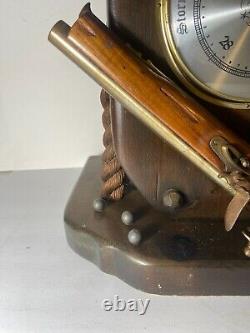 Large Nautical Block and Tackle Table Lamp Rope Pulley Barometer 25 1/2 in