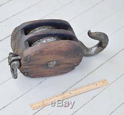 Large Wood Double Tackle Block Pulley Antique