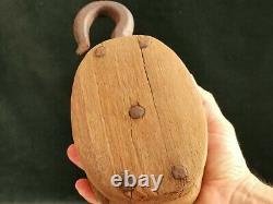 Large antique wooden ships pulley with wood wheel 9 Maritime Display