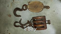 Large vintage nautical ships block and tackle