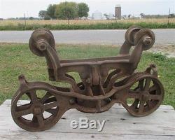 Leader Cast Iron Antique Pulley Barn Hay Trolley Carrier Vintage Farm Tool c