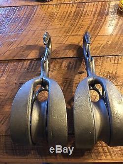 Long Neck Sling Pulleys For Hay Trolley Cast Iron Farm Barn Tool 13 Bookends