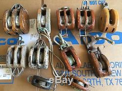 Lot-11 Vintage Tackle & Block WOOD Metal/brass PULLEY Rope Marine Ship Boat Farm