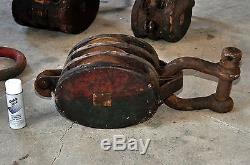 Lot Circa 1800's Antique Nautical Tall Ship Wood Vintage Block & Tackle Pulley