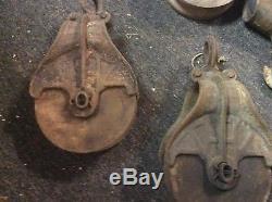 Lot of 12 Antique Vintage Cast Iron And Wood Barn Pulley
