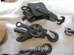 Lot of Antique Cast Iron Barn Pulleys Hay Trolley Parts Sandbasted Powder coated