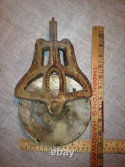 Louden Vtg Antique Primitive A-23 Cast Iron Wood Pulley Farm Well Country 10.5