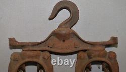 Louden barn beam trolley industrial double pulley collectible antique farm tool