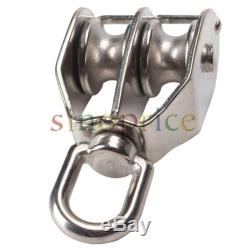 M32 32mm Double Sheave Stainless Steel Rope Pulley Block Chain Traction Wheel