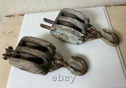 MEDIUM Vintage Painted Block and Tackle double pulleys (Set of 2) 14in x 5in