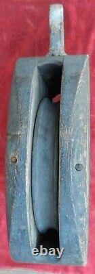 Mammoth Antique 19th C Marine Ship's Wooden Pulley Sheave OLD BLUE PAINT 15 x 12