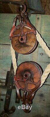 Matching Pair of Nice! Antique Hudson Barn Pulleys Rustic Farm Primitive
